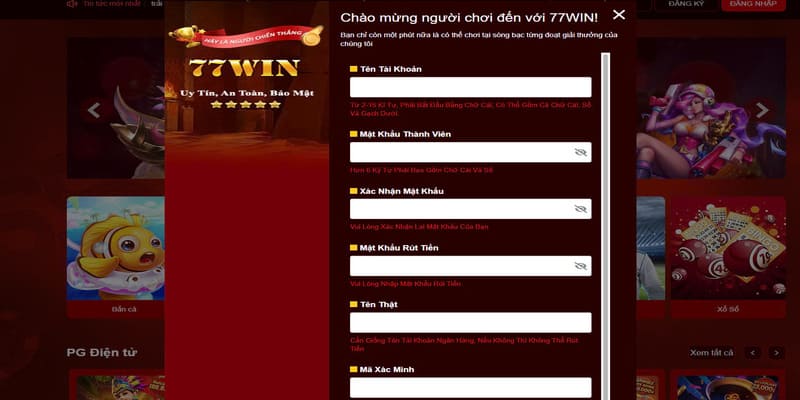 Đăng ký 77win qua website đơn giản